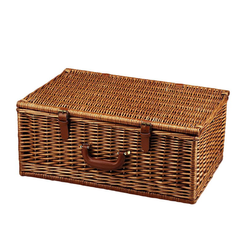 Wholesale Custom Handle Food Fruit Picnic Basket Lined Light Weight Rattan Basket Wicker Picnic Hamper Set With Cover