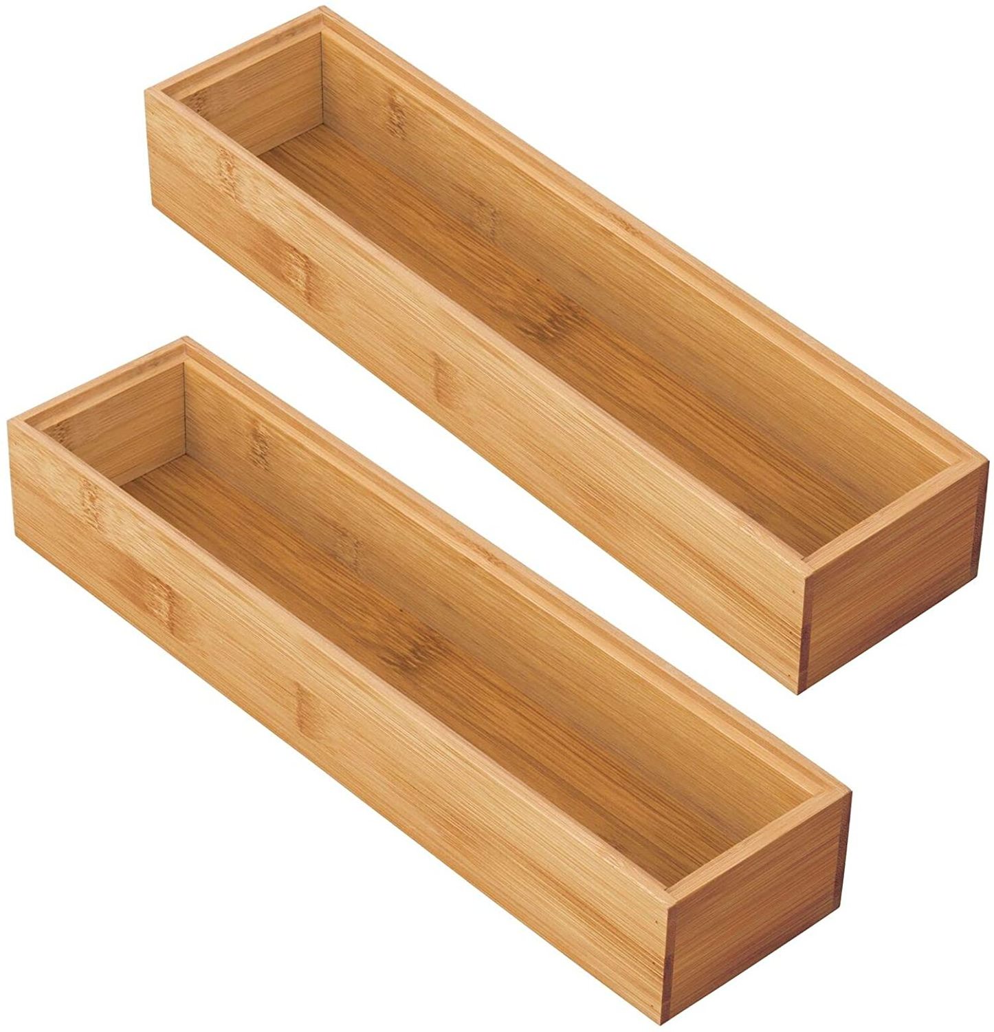 Small Wooden Bamboo Kitchen Drawer Organizer Tray Stackable Storage for Cabinets and Shees for Cutlery and Appliances