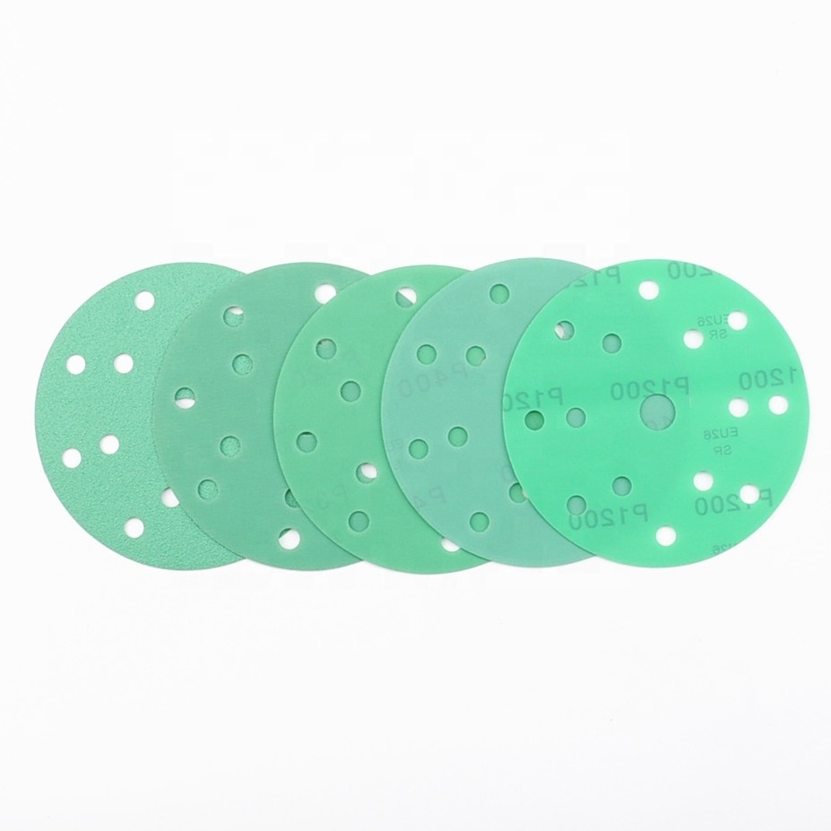 Abrasive 150mm 15 holes green color aluminum PET film deerfos sanding disc for car