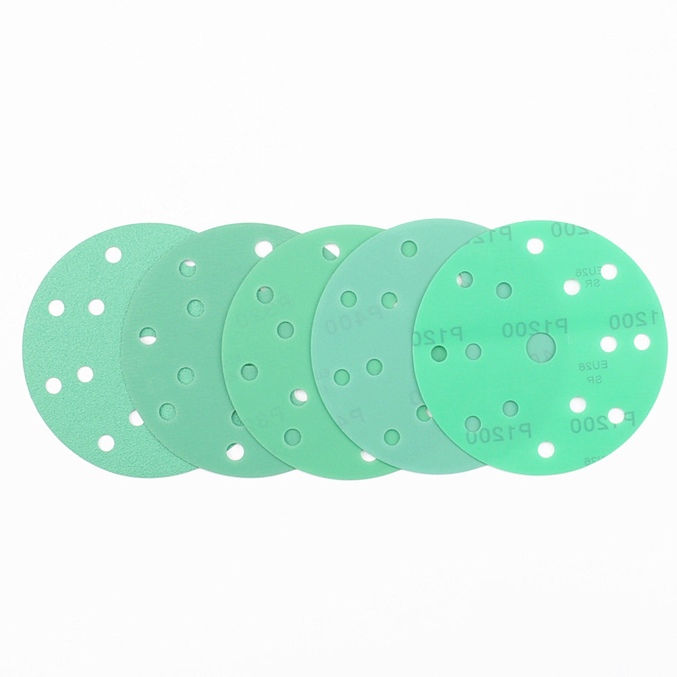 Abrasive 150mm 15 holes green color aluminum PET film deerfos sanding disc for car