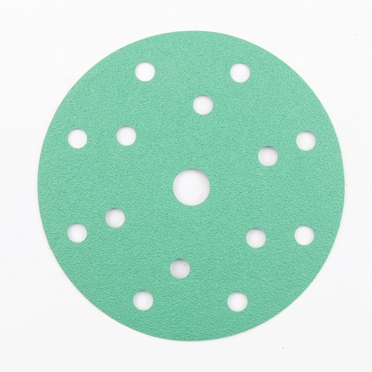 Abrasive 150mm 15 holes green color aluminum PET film deerfos sanding disc for car