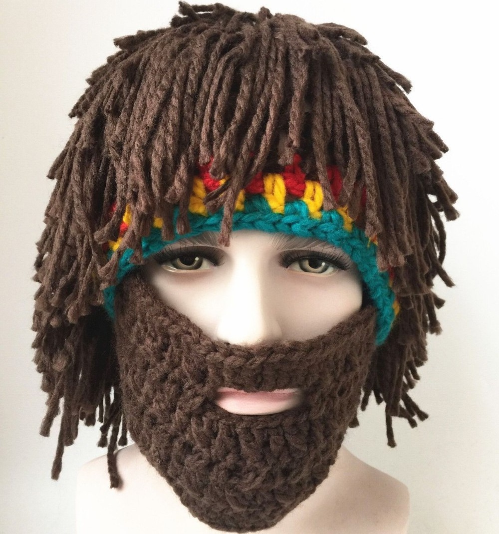 Winter New Fashion Warm Knitted Cosplay Hat Halloween Full Beard Knitted Adult Winter Hat