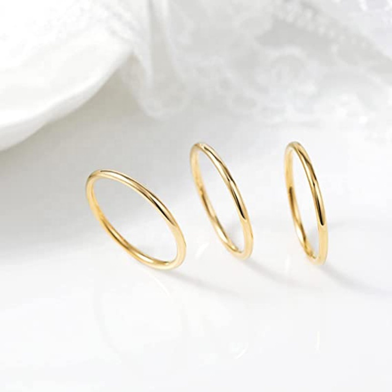 Minimalist Stackable 1mm 316L Stainless Steel Tail Rings Glossy Plain Thin Couple Rings