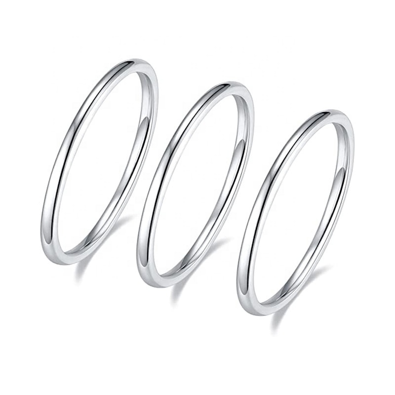 Minimalist Stackable 1mm 316L Stainless Steel Tail Rings Glossy Plain Thin Couple Rings