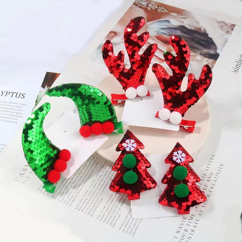 2023 new Christmas trees cute red Xmas elk design baby girl INS  Hair Clips Children's hair accessories kids a pair of hair pins