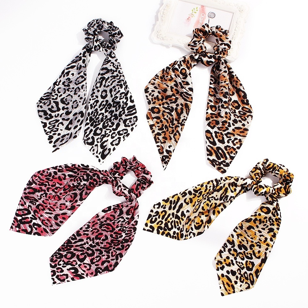 Wholesale Animal Printing Hair Scrunchies Knot Scrunchy Snakeskin Leopard Print Ponytail Cheetah Silk Scrunchies