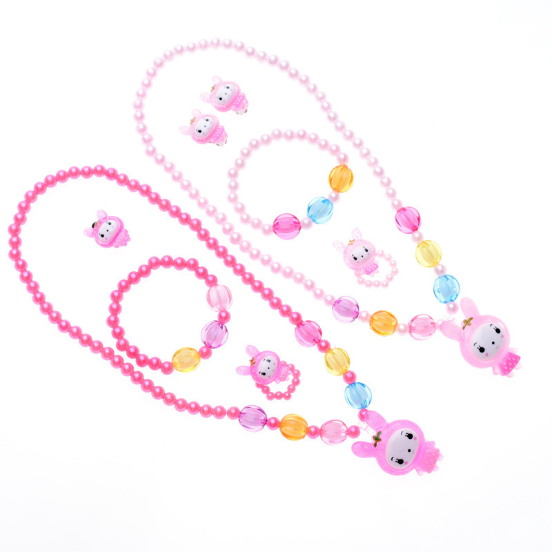 Cute Hot Sale Sets Jewelry Pink Plastic Sunflower Strawberry Butterfly Flower Kids Necklace For Children