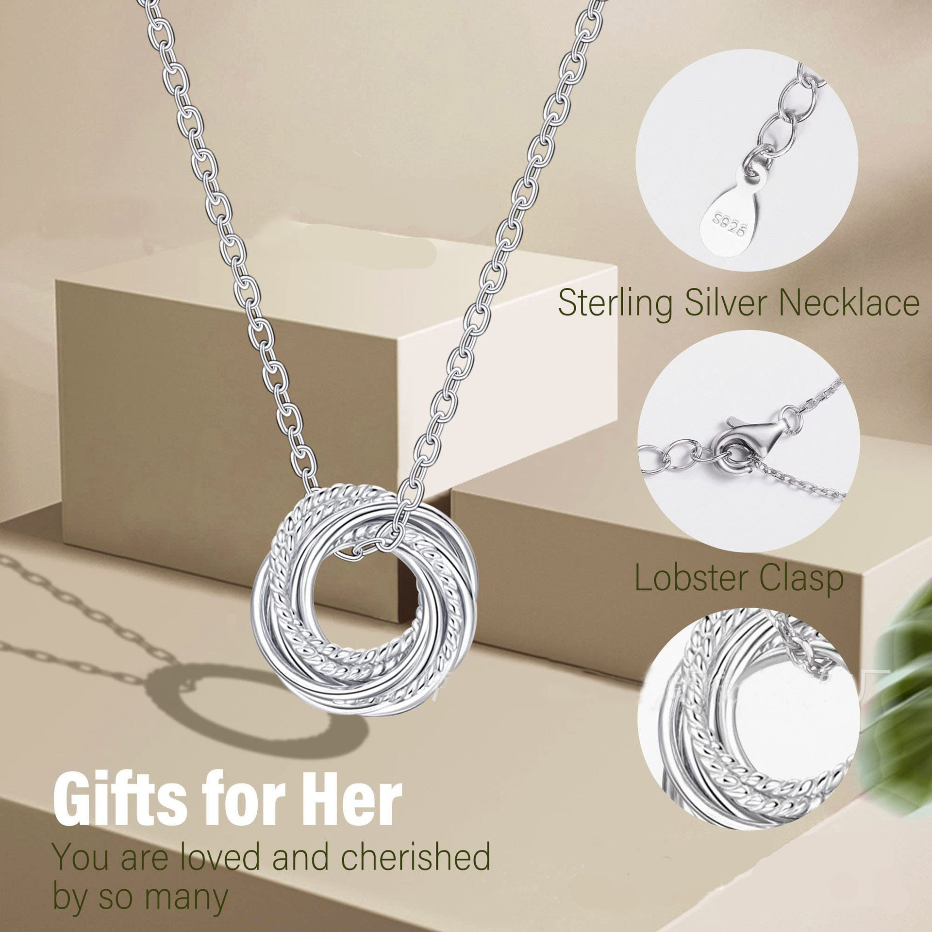 Birthday Gifts S925 Silver 50th Anniversary Friendship Charm Circle Pendant necklaces for women