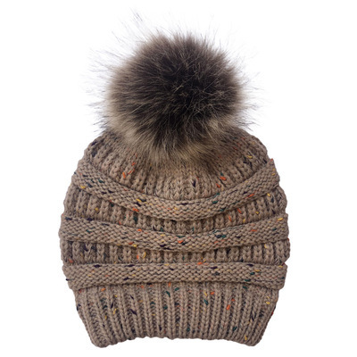 Wholesale Winter Beanie Hats Knitted Warm Women Girl 's Ponytail Beanie Fur Ball Cap Knitted Hat