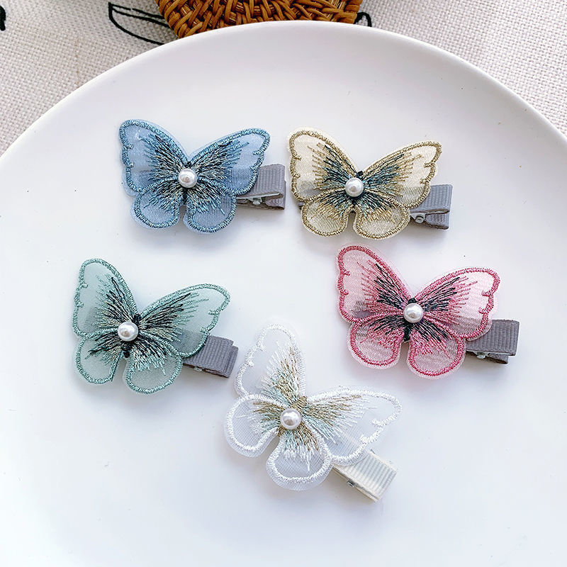 Wholesale Hot Selling Korean Fabric Pearl Hair Clip Hair Accessories Small Headwear Colorful Butterfly Hair Clips