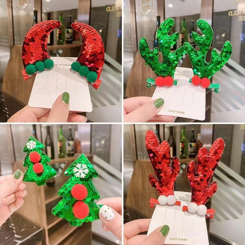 2023 new Christmas trees cute red Xmas elk design baby girl INS  Hair Clips Children's hair accessories kids a pair of hair pins