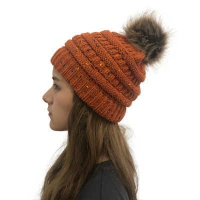 Wholesale Winter Beanie Hats Knitted Warm Women Girl 's Ponytail Beanie Fur Ball Cap Knitted Hat