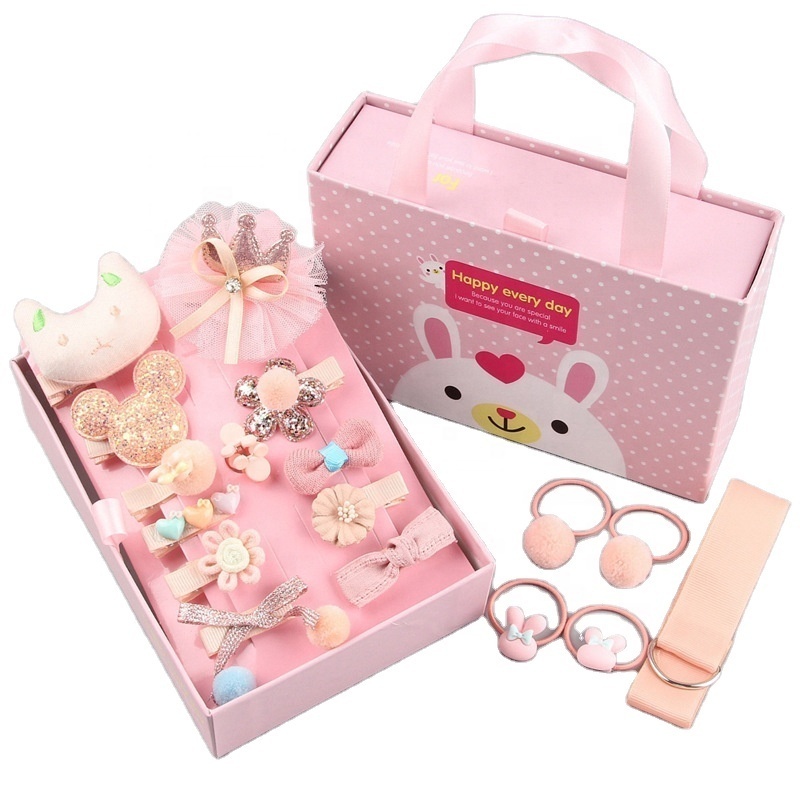 BSCI Factory Wholesale New Arrive Kids Hair Accessories 18 Pcs Per Box Baby Hair Clip Bows Gift Set For Children Baby Girls