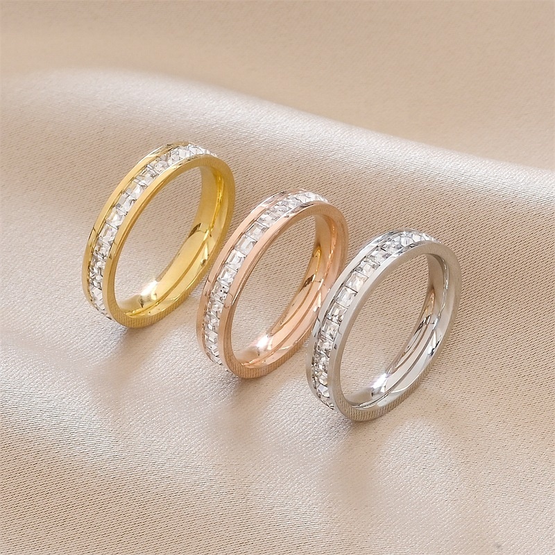 Fashion Women Crystal Stainless Steel Jewelry Ring Titanium Steel Zircon Ring For Girls Gift