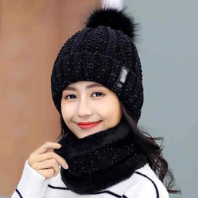 Winter Women Warm Knitted Scarf Hat Set Hats and Scarves for Women Sets Adult Plush Winter Cap Solid Female Embossed See Images