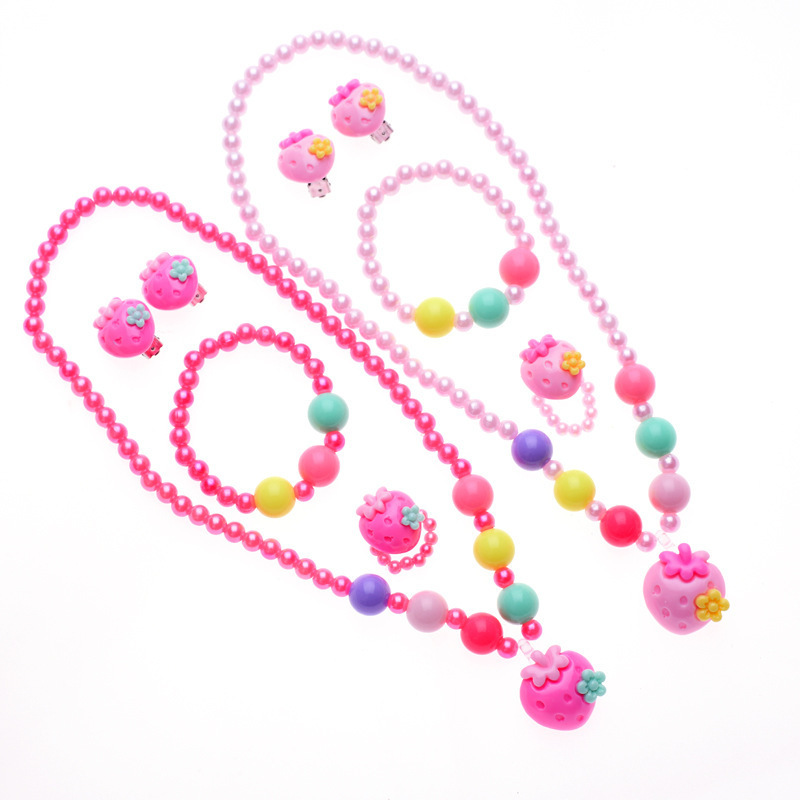 Cute Hot Sale Sets Jewelry Pink Plastic Sunflower Strawberry Butterfly Flower Kids Necklace For Children