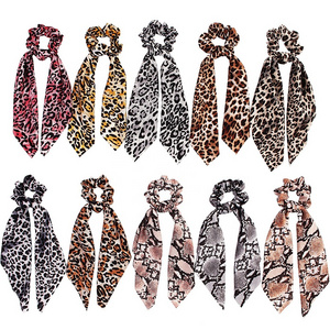 Wholesale Animal Printing Hair Scrunchies Knot Scrunchy Snakeskin Leopard Print Ponytail Cheetah Silk Scrunchies