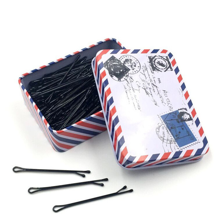 BSCI Audited Factory Wholesale Fashion Women Hair Grips In Colorful Metal Boxes Black Hair Bobby Pins For Girls Metal Hair Pin