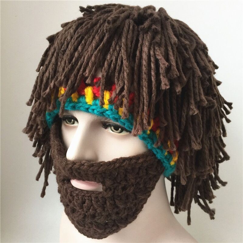 Winter New Fashion Warm Knitted Cosplay Hat Halloween Full Beard Knitted Adult Winter Hat