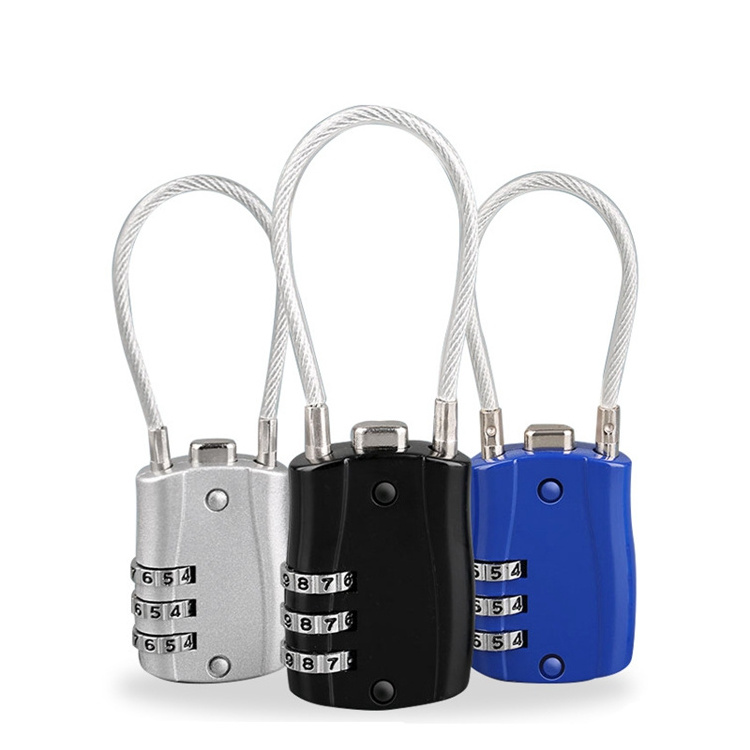 Zinc Alloy Travel Luggage cable Lock Bag Use Resettable  3 dials combination lock