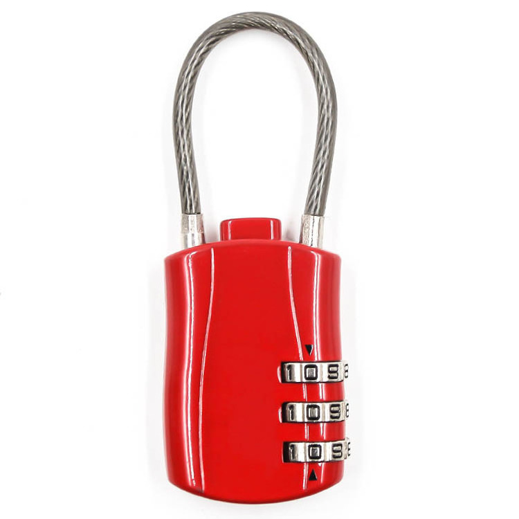 Zinc Alloy Travel Luggage cable Lock Bag Use Resettable  3 dials combination lock