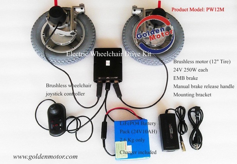 8, 10, 12, 24 inch power electric wheelchair conversion kits, brushless power wheelchair motor, controller, battery PLN17502