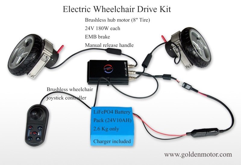 8, 10, 12, 24 inch power electric wheelchair conversion kits, brushless power wheelchair motor, controller, battery PLN17502