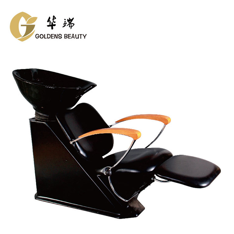 Modern Luxury Black Beauty Furniture Shampoo Table And Bowl Backwash Unit Hairdressing Basin Salon Shampoo Chair