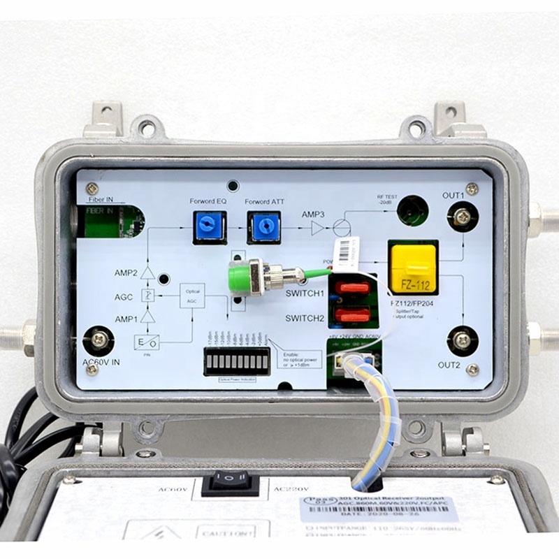 CATV Outdoor Optical Node with High HFC 2 Outputs AGC Ultra-Low -15dbm for Cable TV Fiber Optic SC Connector Type for FTTH