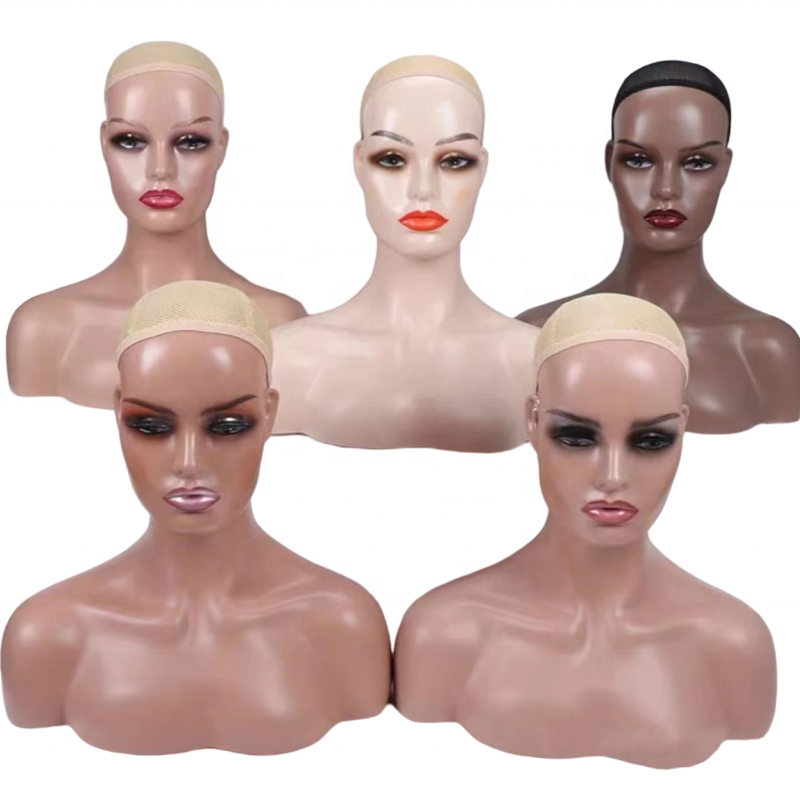 1.4kg hair wig scarf Hat props model head matte golden skin color show stand Double Shoulder PP Mannequin Head