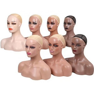 1.4kg hair wig scarf Hat props model head matte golden skin color show stand Double Shoulder PP Mannequin Head