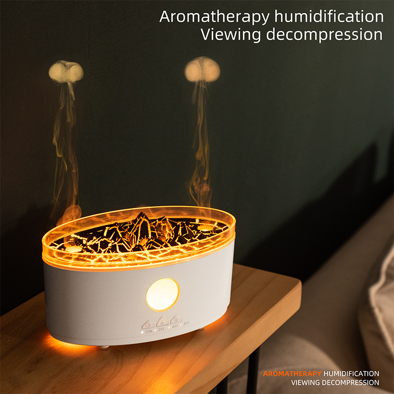 2024 new product innovation crack volcano design diffuser jellyfish 3D flame aroma diffuser humidifier scent diffuser machine