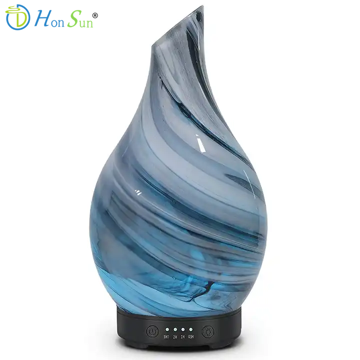 HonSun 3d effect glass commercial aroma diffuser essential oil diffuser with Ink pattern 3d glass cover starburst vase diffuser