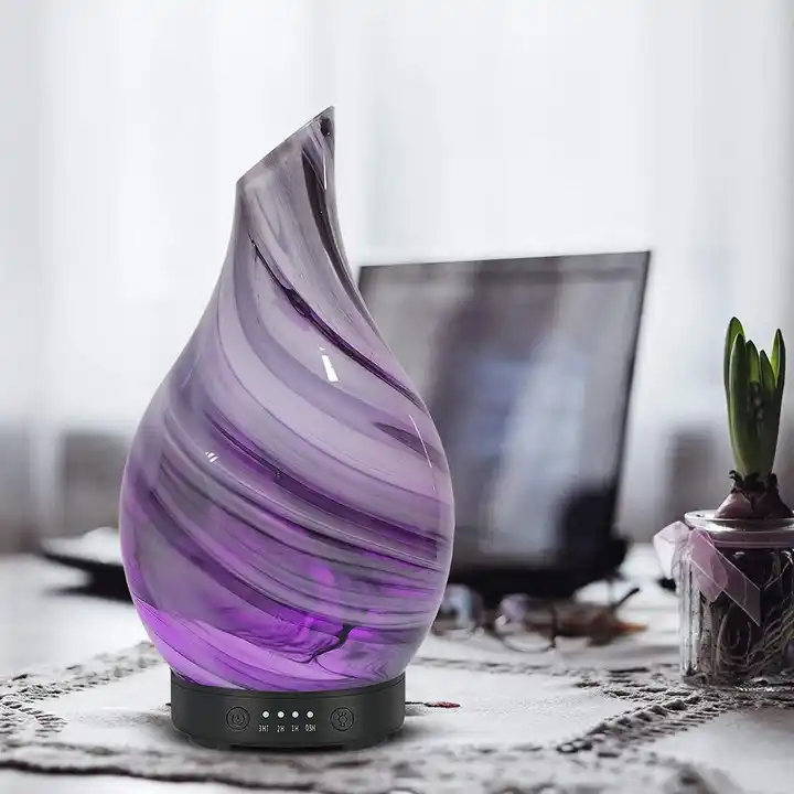 HonSun 3d effect glass commercial aroma diffuser essential oil diffuser with Ink pattern 3d glass cover starburst vase diffuser