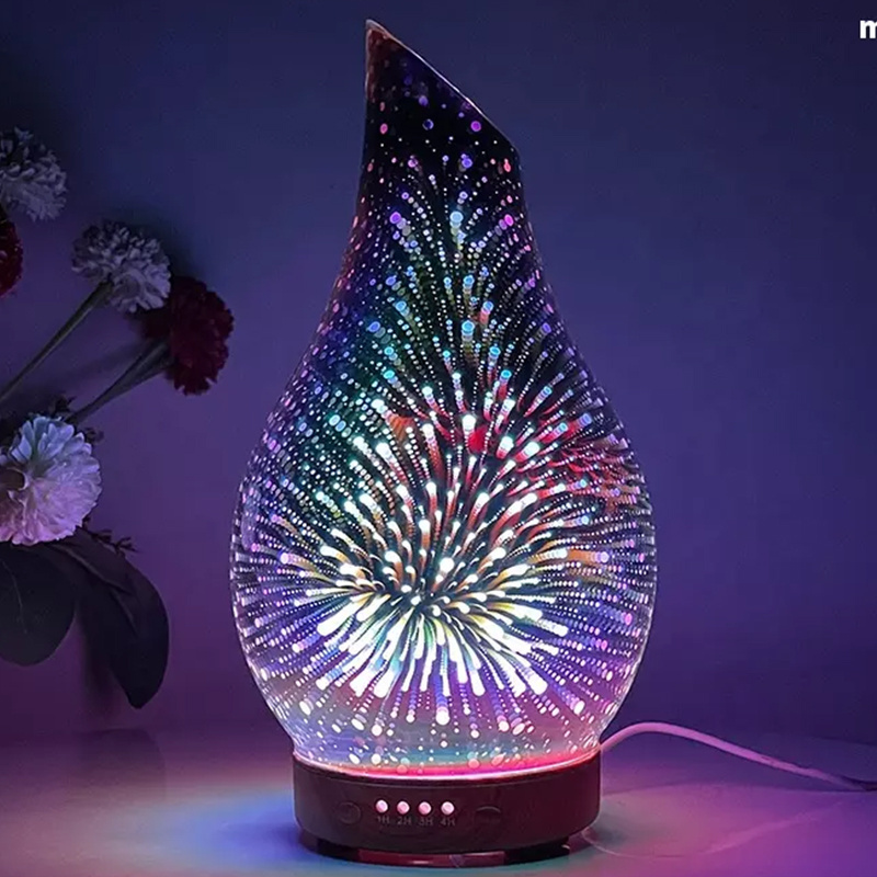 7 Color Night Light Mini Air Humidifier 3D Essential Oil Diffuser Difuser Aroma Glass Oil Bamboo Household 24 Light Wood Grain