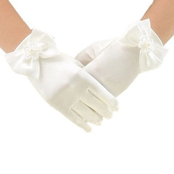 Bridal gloves white wedding satin gloves thin bow full finger dress photo accessories small girls gloves