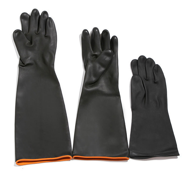 36CM Lengthened and thickened black rubber acid and alkali resistant oil resistant industrial protective gloves