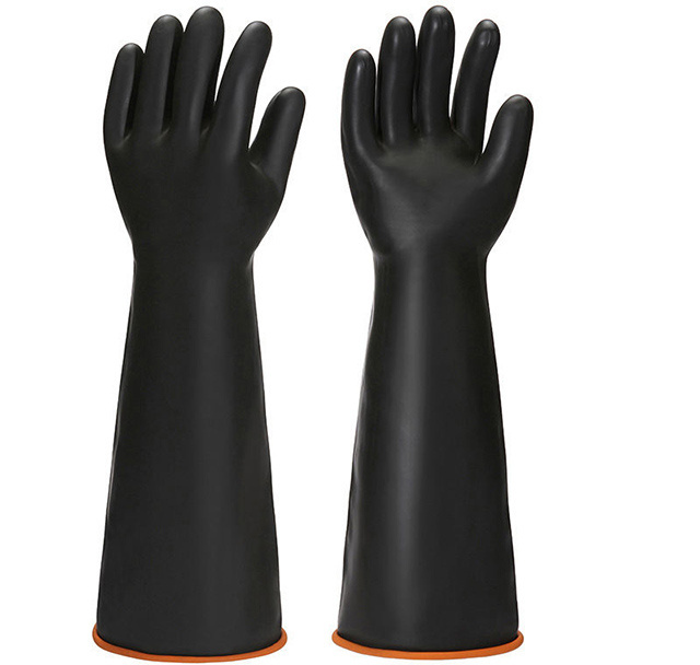 36CM Lengthened and thickened black rubber acid and alkali resistant oil resistant industrial protective gloves