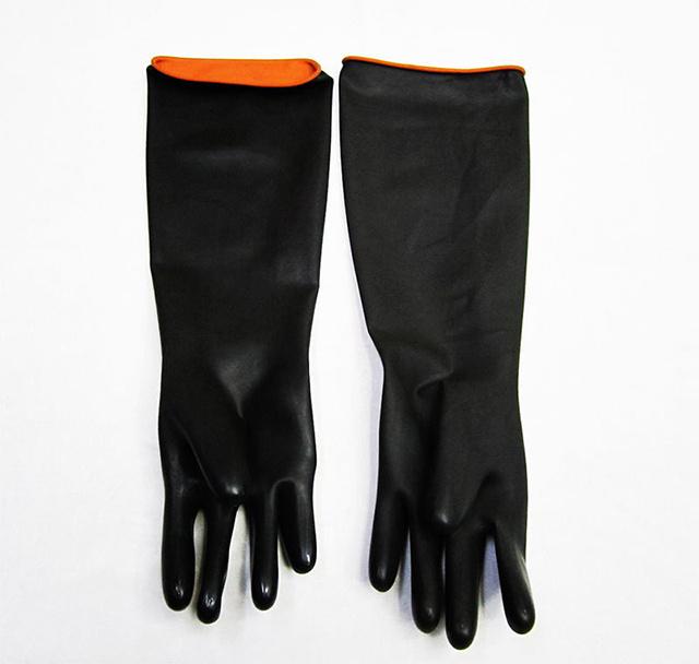 36CM Lengthened and thickened black rubber acid and alkali resistant oil resistant industrial protective gloves