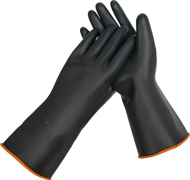 36CM Lengthened and thickened black rubber acid and alkali resistant oil resistant industrial protective gloves