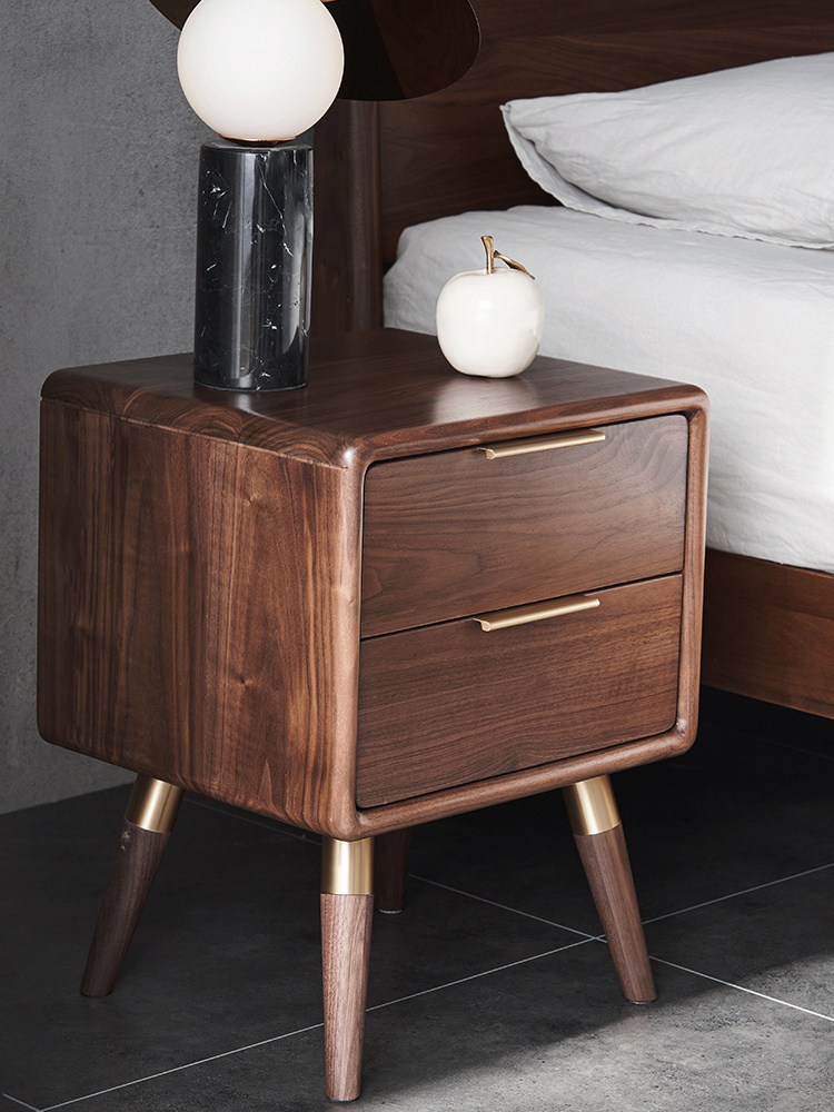 I6021 Light luxury modern bedroom furniture solid black walnut wood bedside table nightstand with 2 drawers