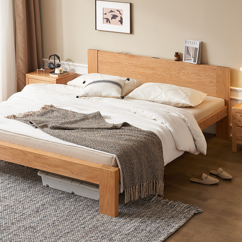 A3011 Nordic style solid OAK wood bed room furniture all size bed frame bedroom set wooden beds