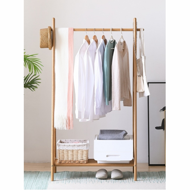 Wholesale Luxury Clothes Coat Hanger Standing Space Saving Multifunction Oak Wood Coat Racks