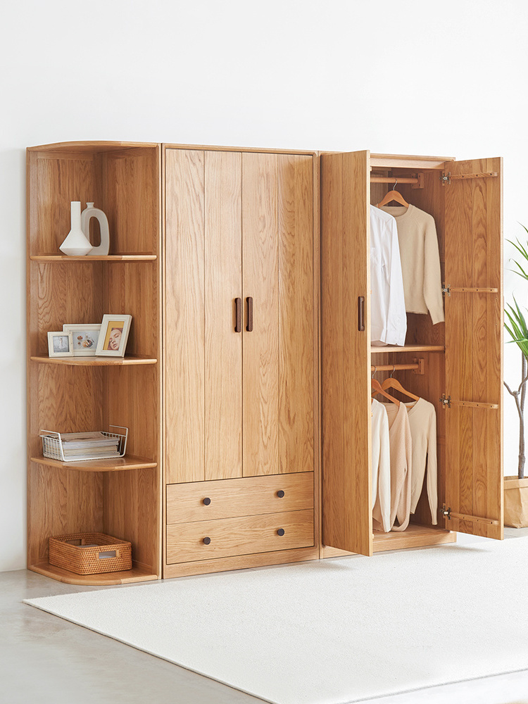 H7041 Simple modern solid oak wood home furniture storage alimirah wardrobe bedroom furniture wardrobe cabinet