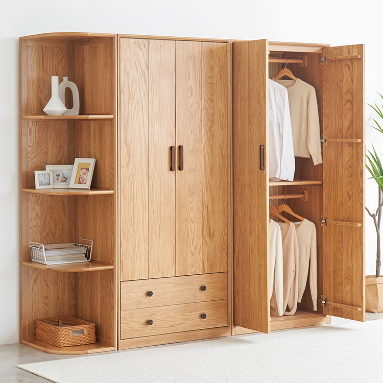 H7041 Simple modern solid oak wood home furniture storage alimirah wardrobe bedroom furniture wardrobe cabinet