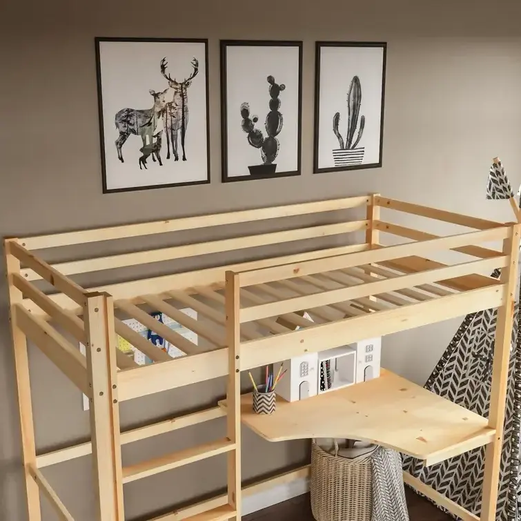 Bedroom Furniture Children Beds Loft Full Size Wooden Kids Loft Bed with Desk