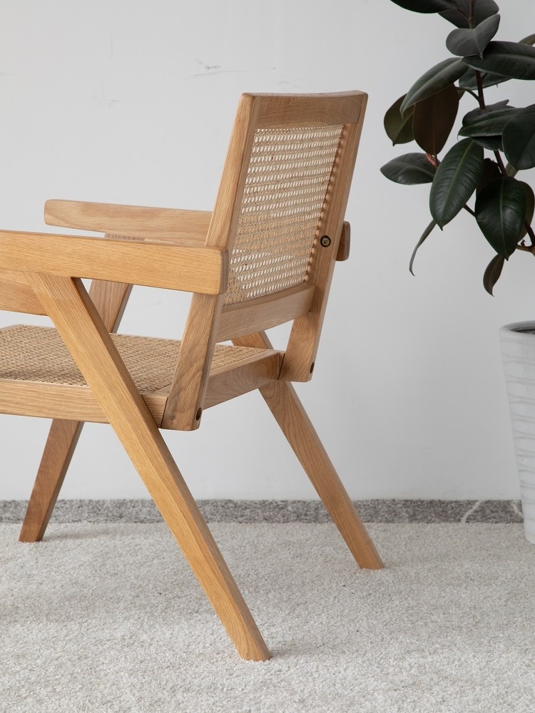 A3122 Simple modern solid oak rattan furniture dining room chair with backrest rattan dining chair modern rattan chair