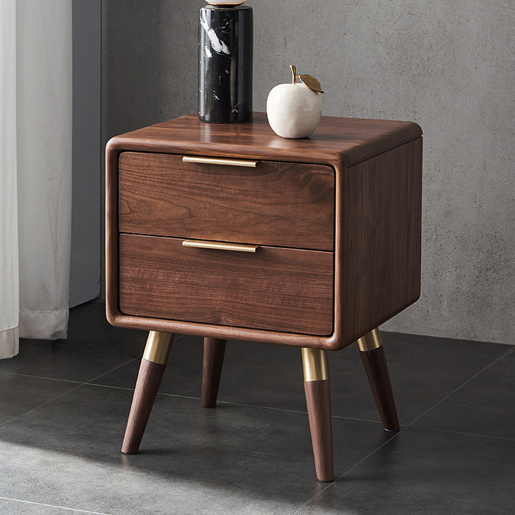 I6021 Light luxury modern bedroom furniture solid black walnut wood bedside table nightstand with 2 drawers