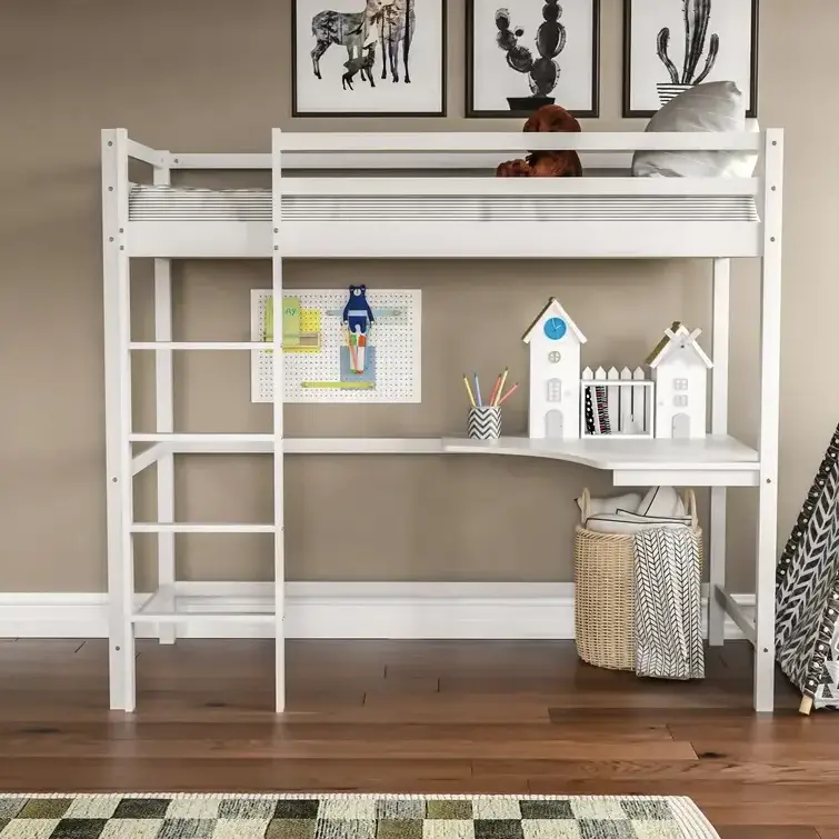 Bedroom Furniture Children Beds Loft Full Size Wooden Kids Loft Bed with Desk