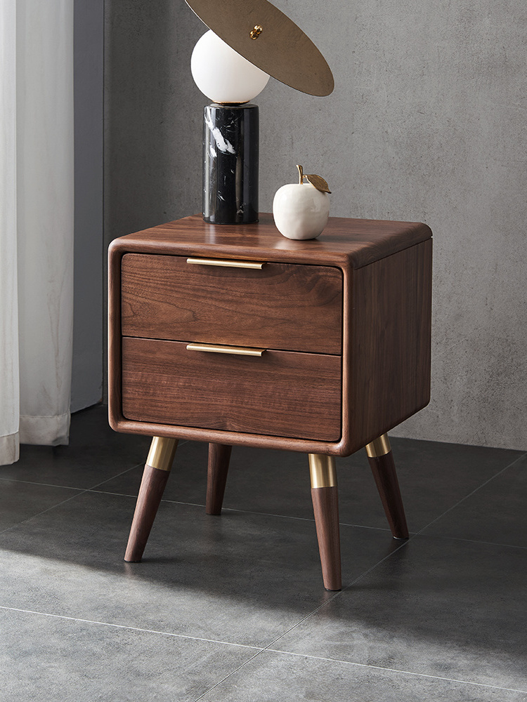 I6021 Light luxury modern bedroom furniture solid black walnut wood bedside table nightstand with 2 drawers